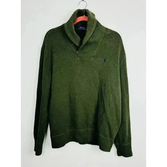 Polo Ralph Lauren Mens Shawl Neck Cotton Sweater Dark Green Size Large - Picture 1 of 10